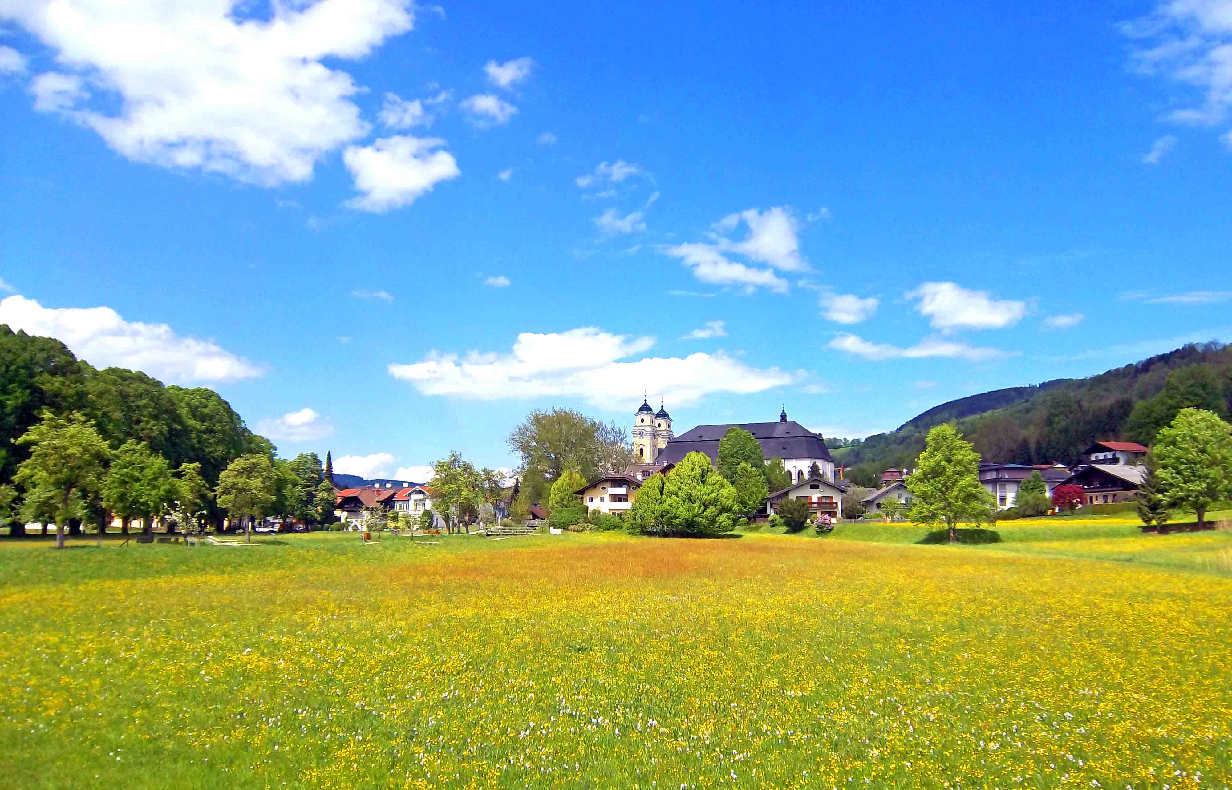Blick auf den Ort Mondsee cHorizont Ferienwohnung Appartment Pension Apartment